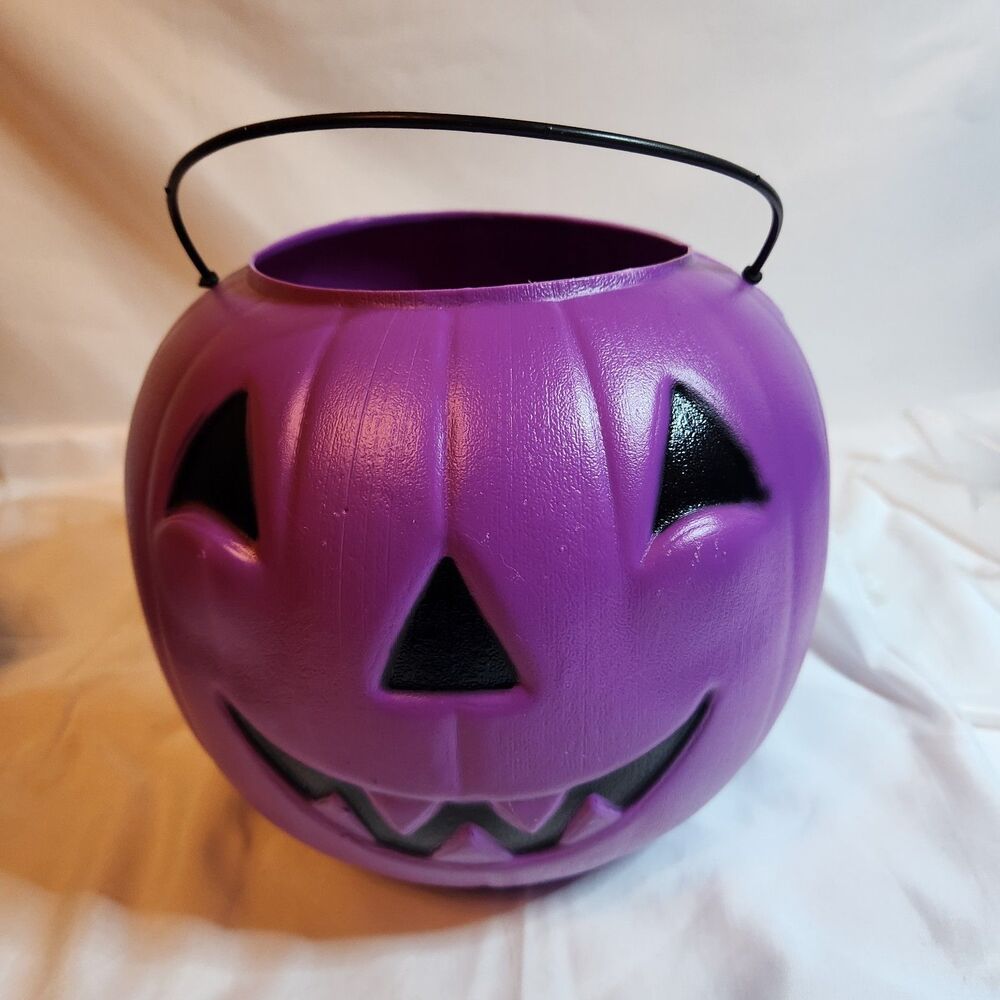 Purple Jack O Lantern Pumpkin Trick or Treat Candy Pail Halloween Made in USA